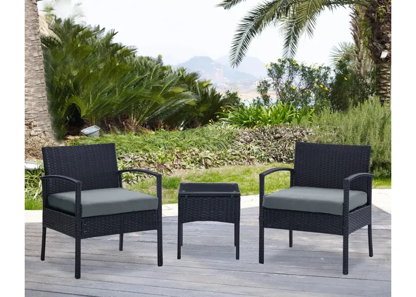 Portland Outdoor Set of 2 Chairs and End Table - Gray