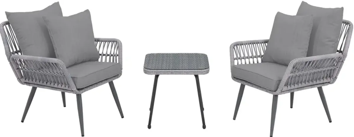 Ocean City Outdoor Set of 2 Chairs and End Table - Gray