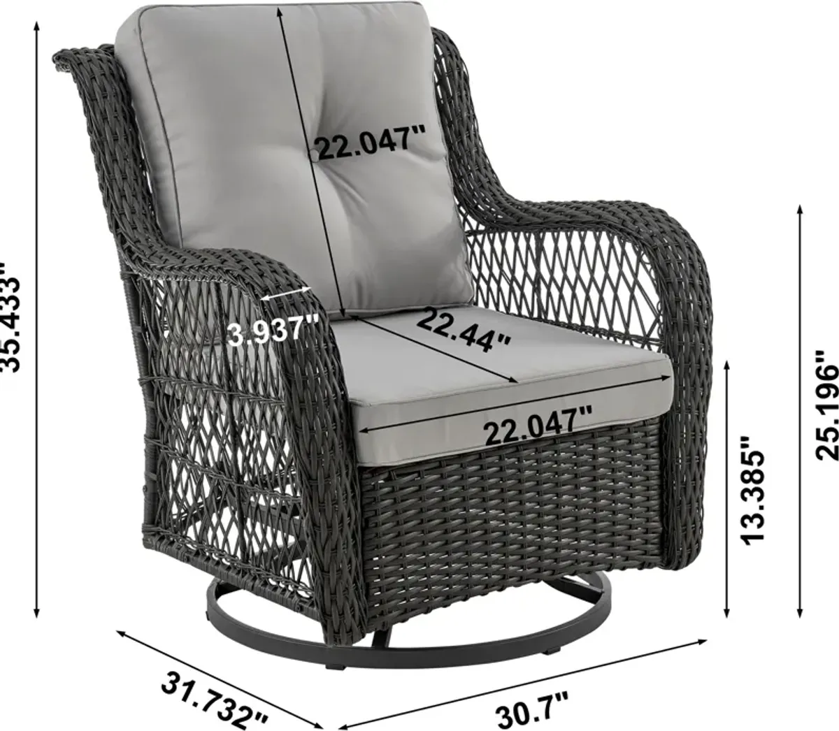 Fontana Set of 2 Outdoor Swivel Chairs and End Table - Gray