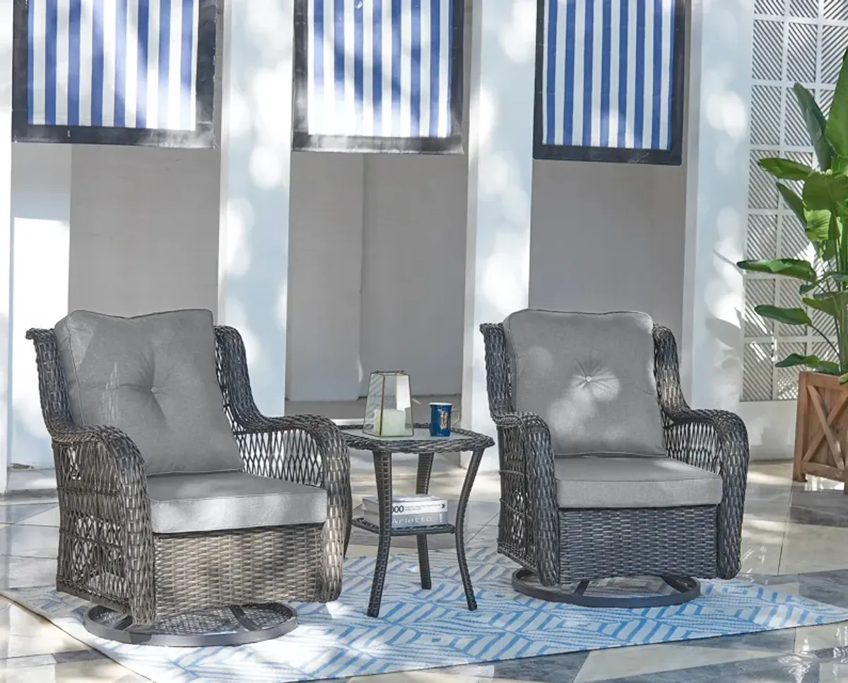 Fontana Set of 2 Outdoor Swivel Chairs and End Table - Gray