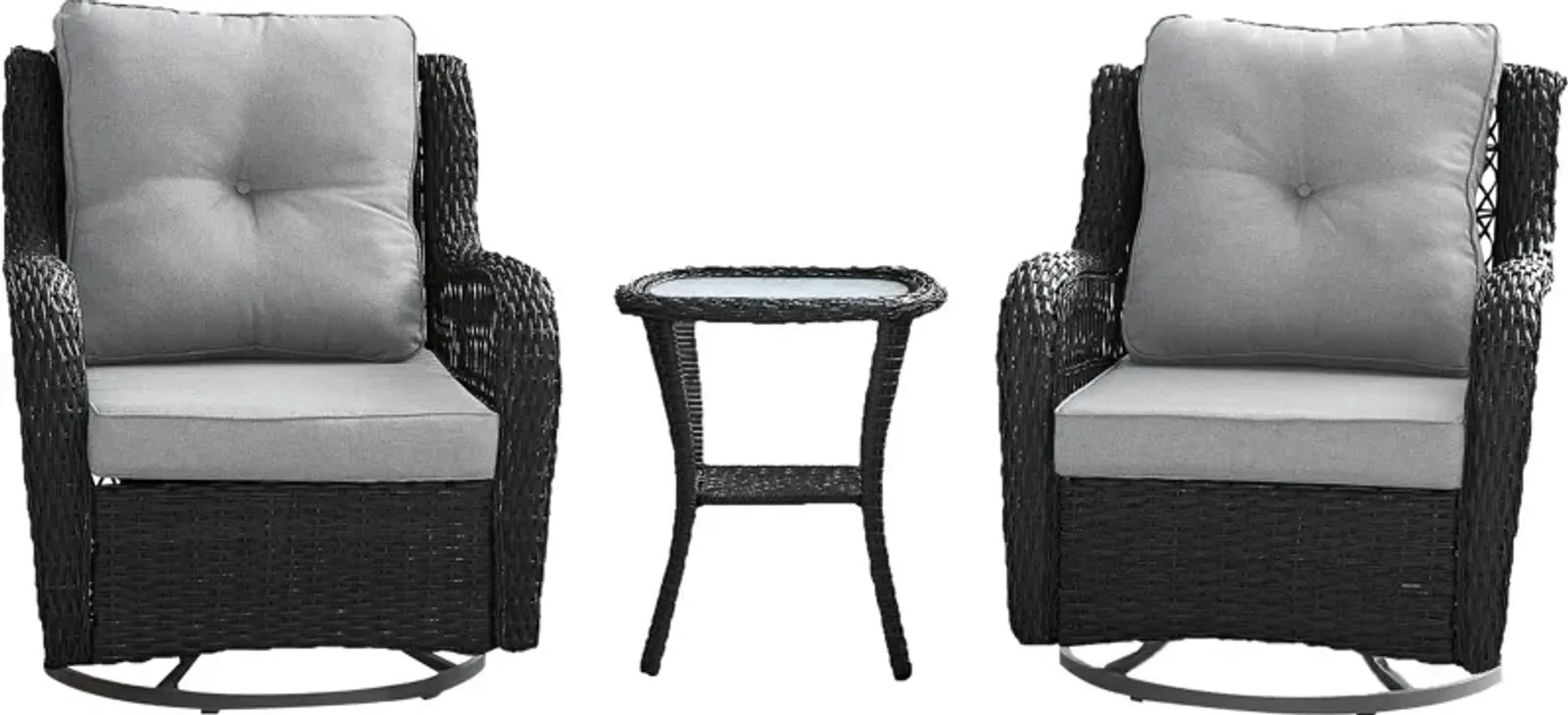 Fontana Set of 2 Outdoor Swivel Chairs and End Table - Gray