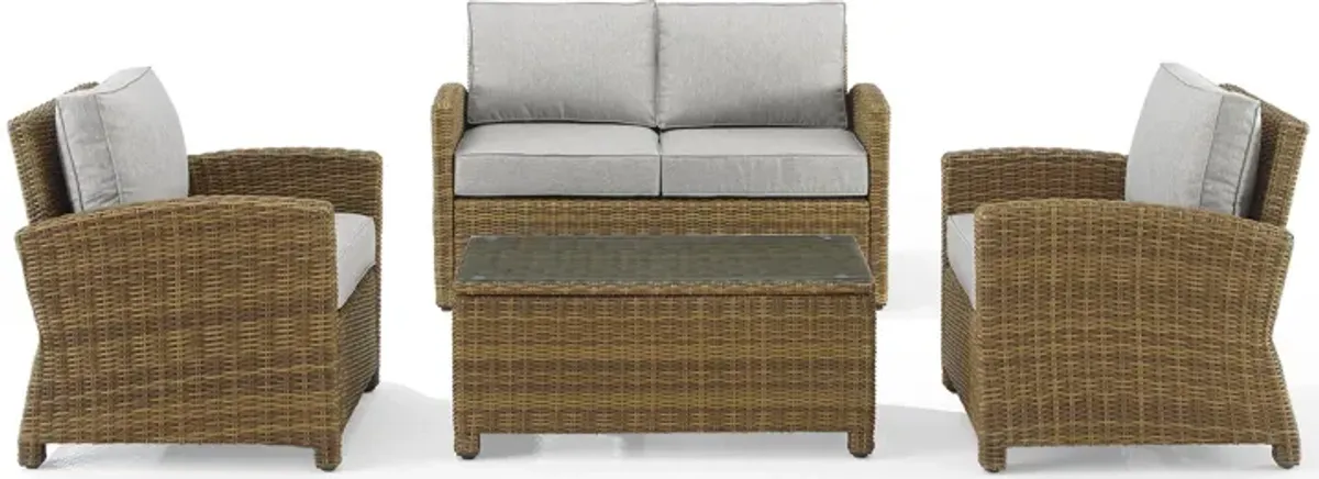 Destin Outdoor Loveseat, 2 Chairs and Coffee Table Set - Brown/Gray