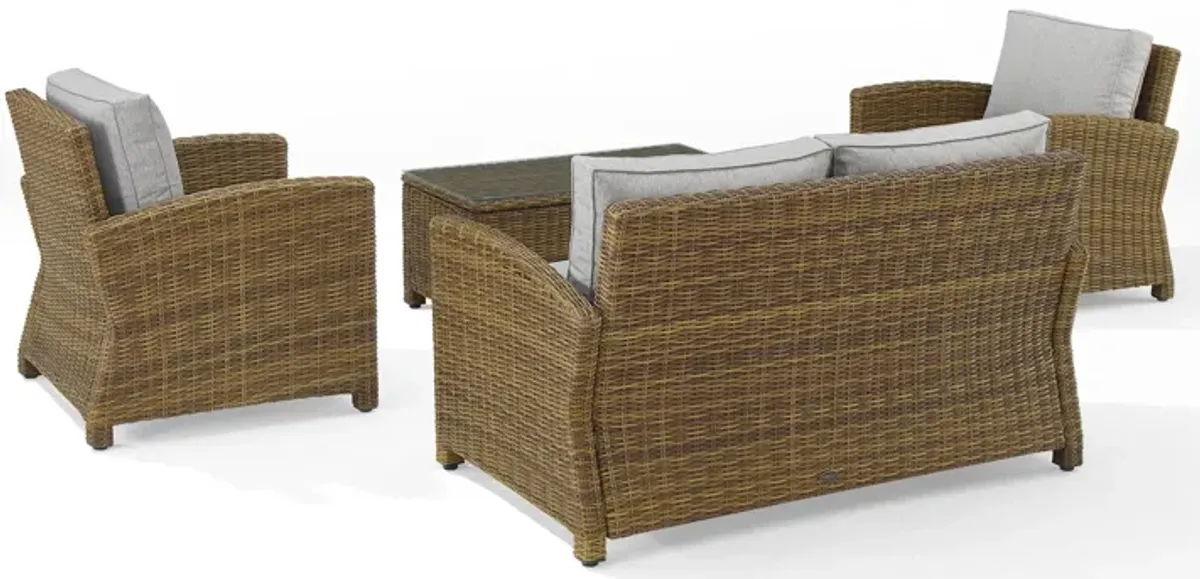 Destin Outdoor Loveseat, 2 Chairs and Coffee Table Set - Brown/Gray