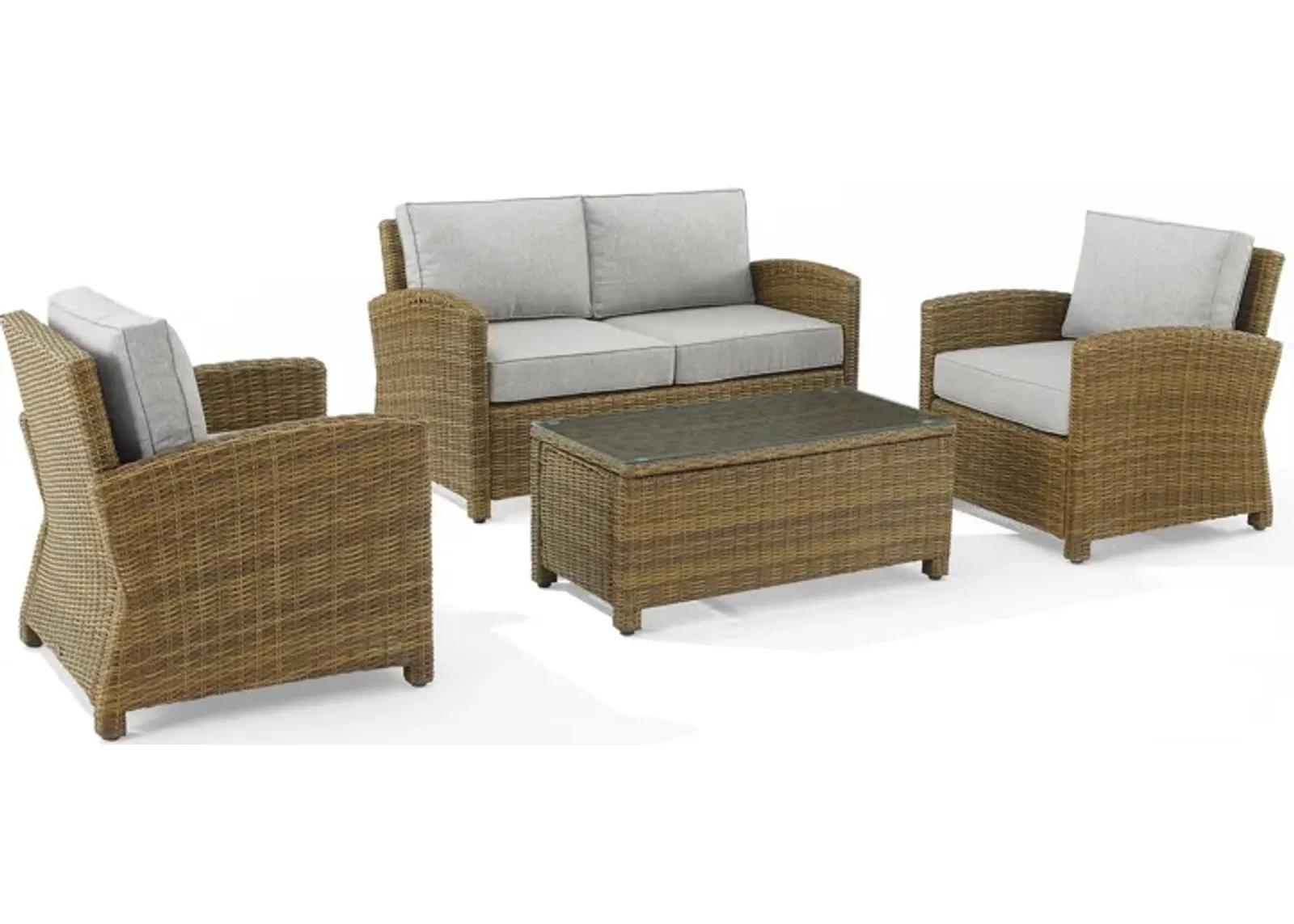 Destin Outdoor Loveseat, 2 Chairs and Coffee Table Set - Brown/Gray