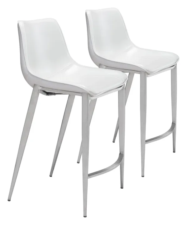 Millie Set of 2 Counter-Height Stools - White/Silver