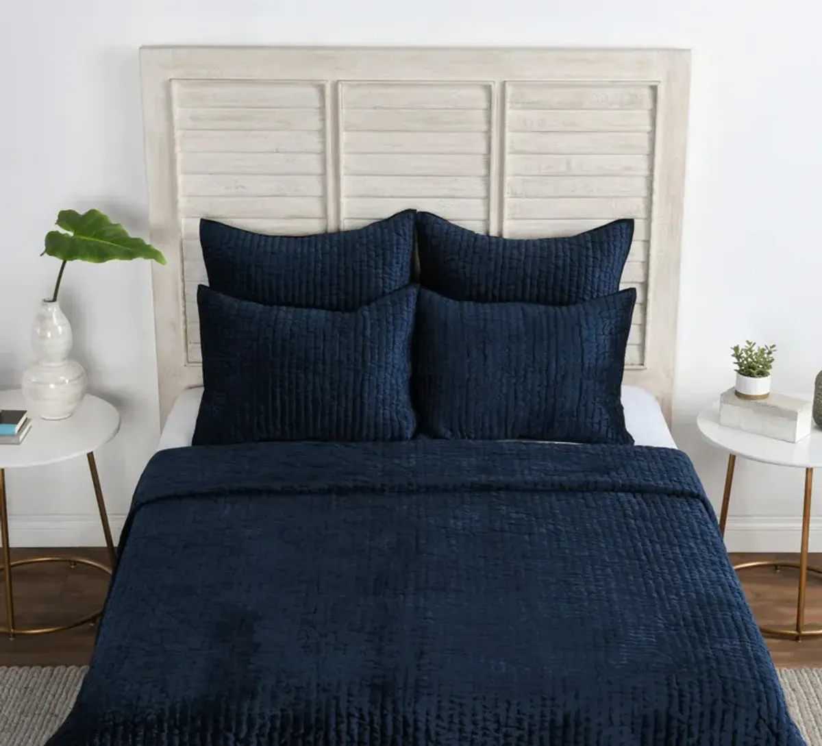 Bari Velvet King Quilt Set - Ocean