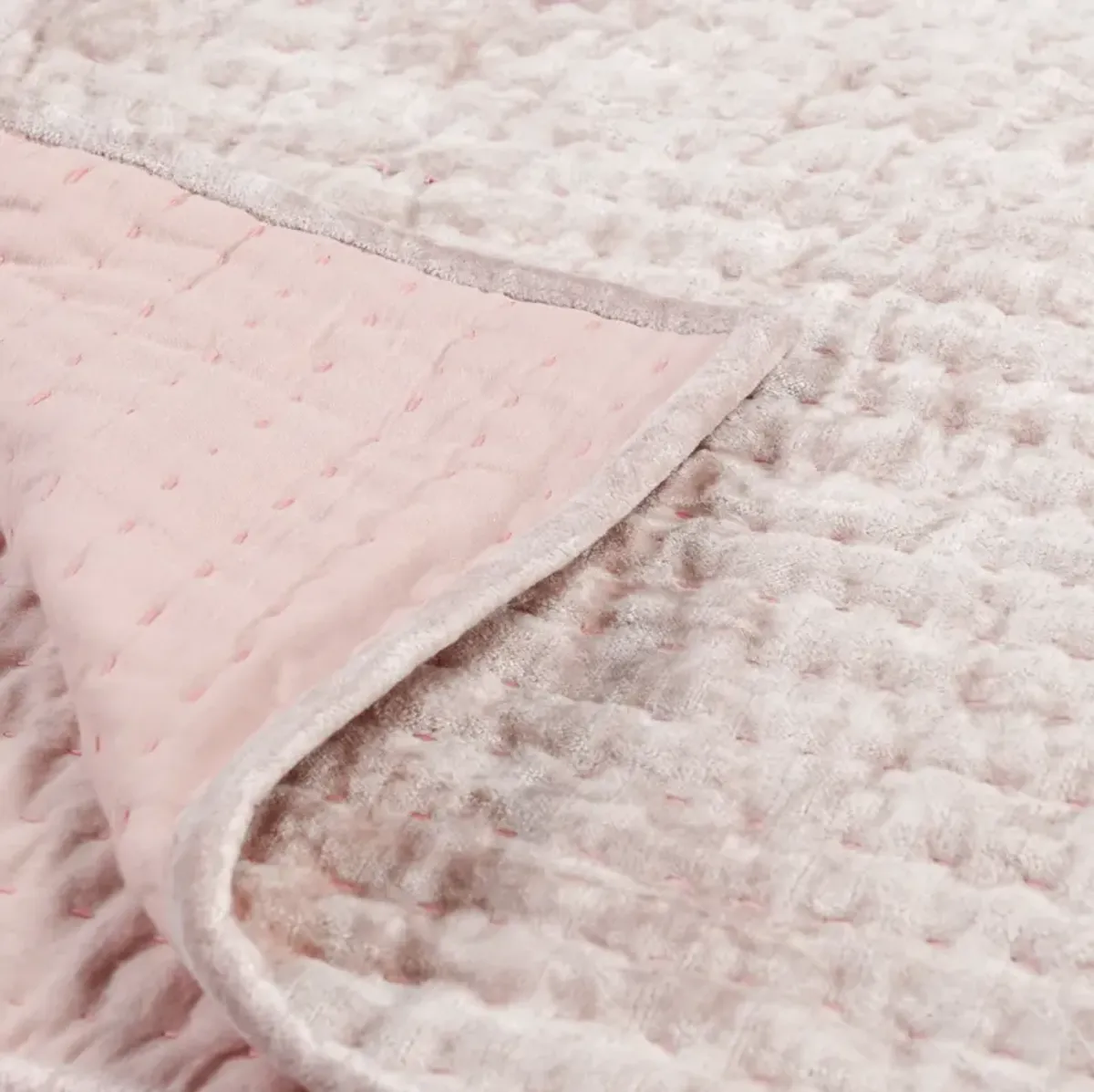 Bari Velvet King Quilt Set - Pink