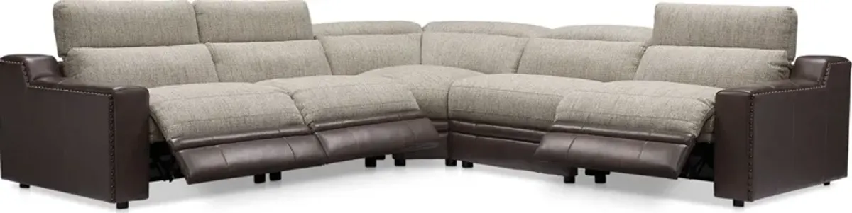 Bridgeport 5-Piece Dual-Power Reclining Sectional with 3 Reclining Seats - Brown