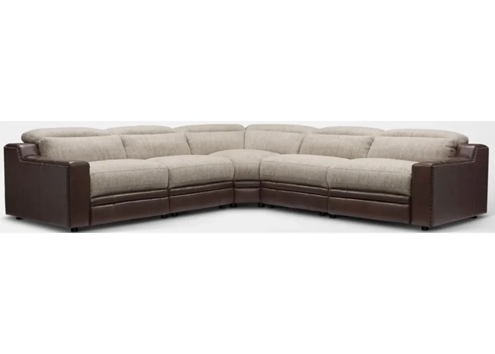 Bridgeport 5-Piece Dual-Power Reclining Sectional with 3 Reclining Seats - Brown