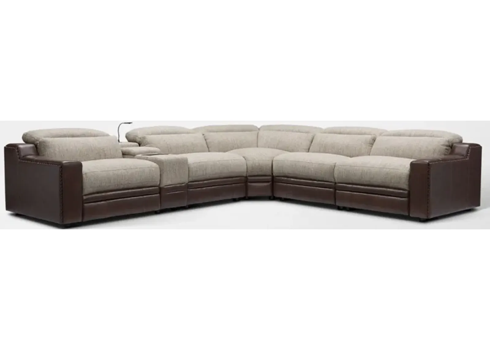 Bridgeport 6-Piece Dual-Power Reclining Sectional with 3 Reclining Seats - Brown