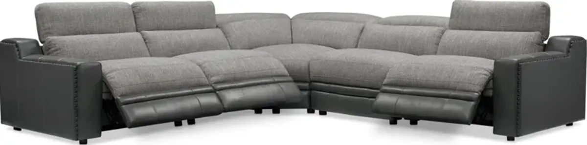 Bridgeport 5-Piece Dual-Power Reclining Sectional with 3 Reclining Seats - Gray