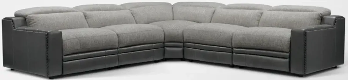 Bridgeport 5-Piece Dual-Power Reclining Sectional with 3 Reclining Seats - Gray