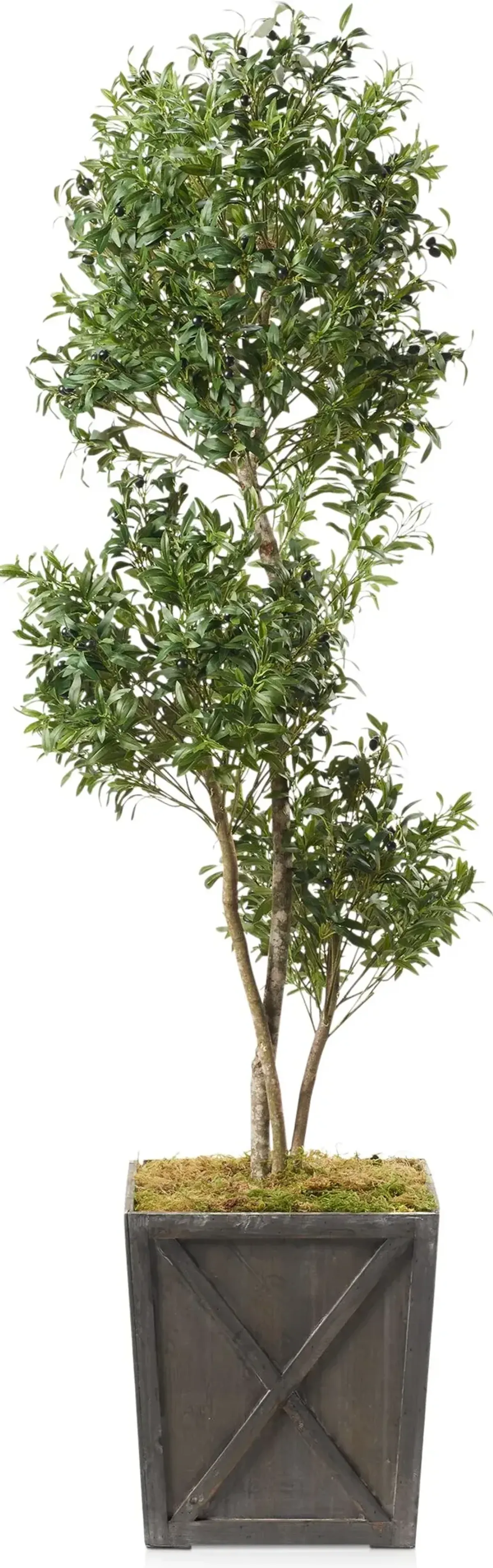 Faux 7.5' Olive Tree with Farmhouse Wood Planter - Large