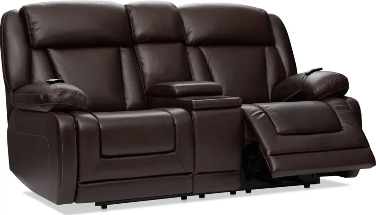 Palermo Triple-Power Reclining Loveseat with Console - Brown