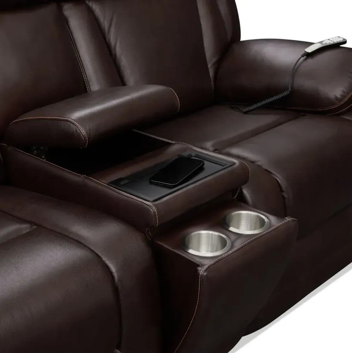 Palermo Triple-Power Reclining Loveseat with Console - Brown