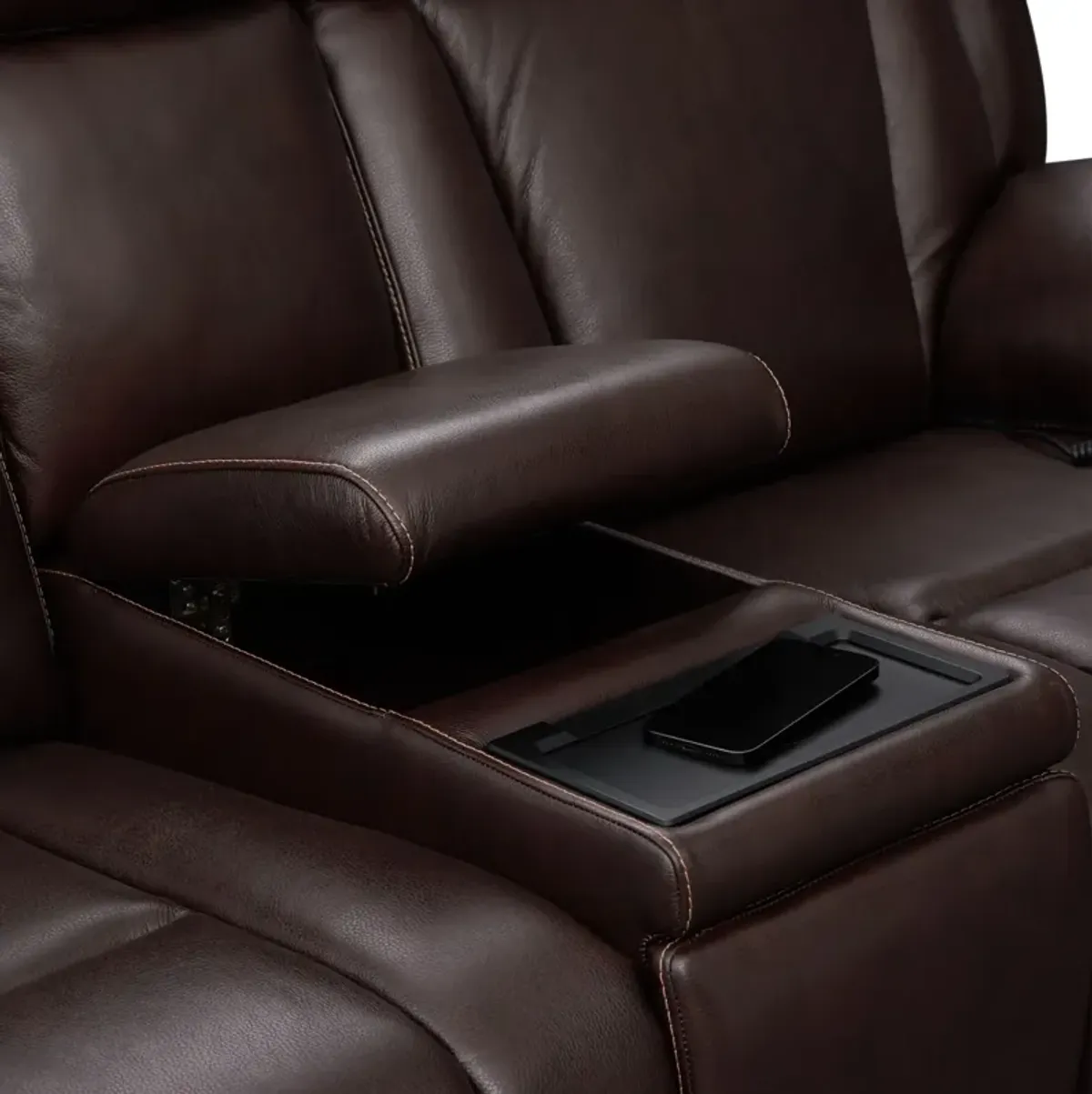 Palermo Triple-Power Reclining Loveseat with Console - Brown