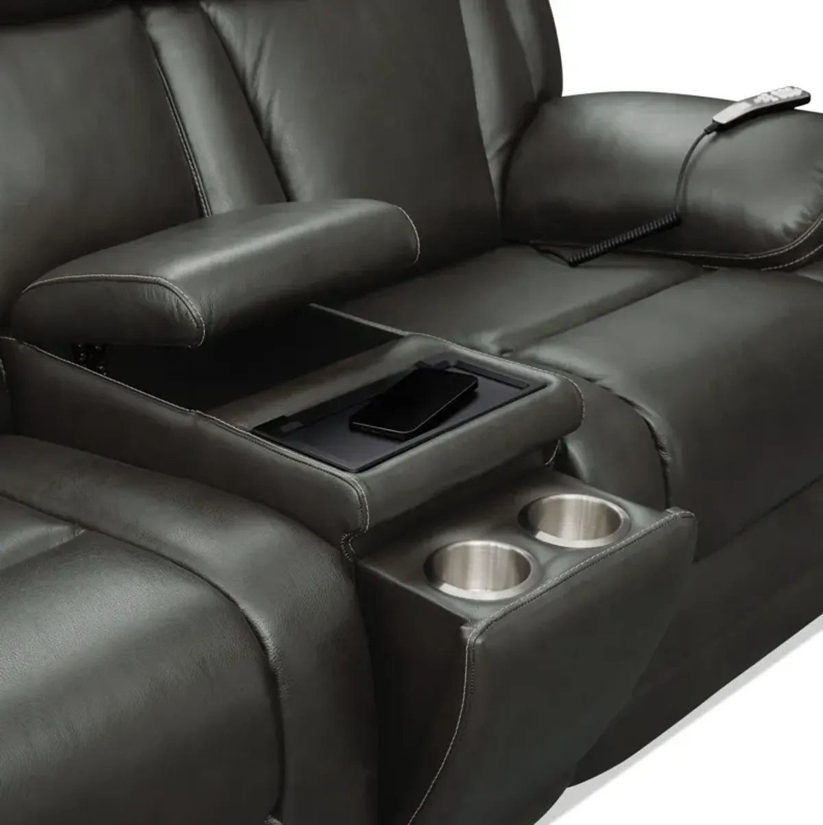 Palermo Triple-Power Reclining Loveseat with Console - Gray