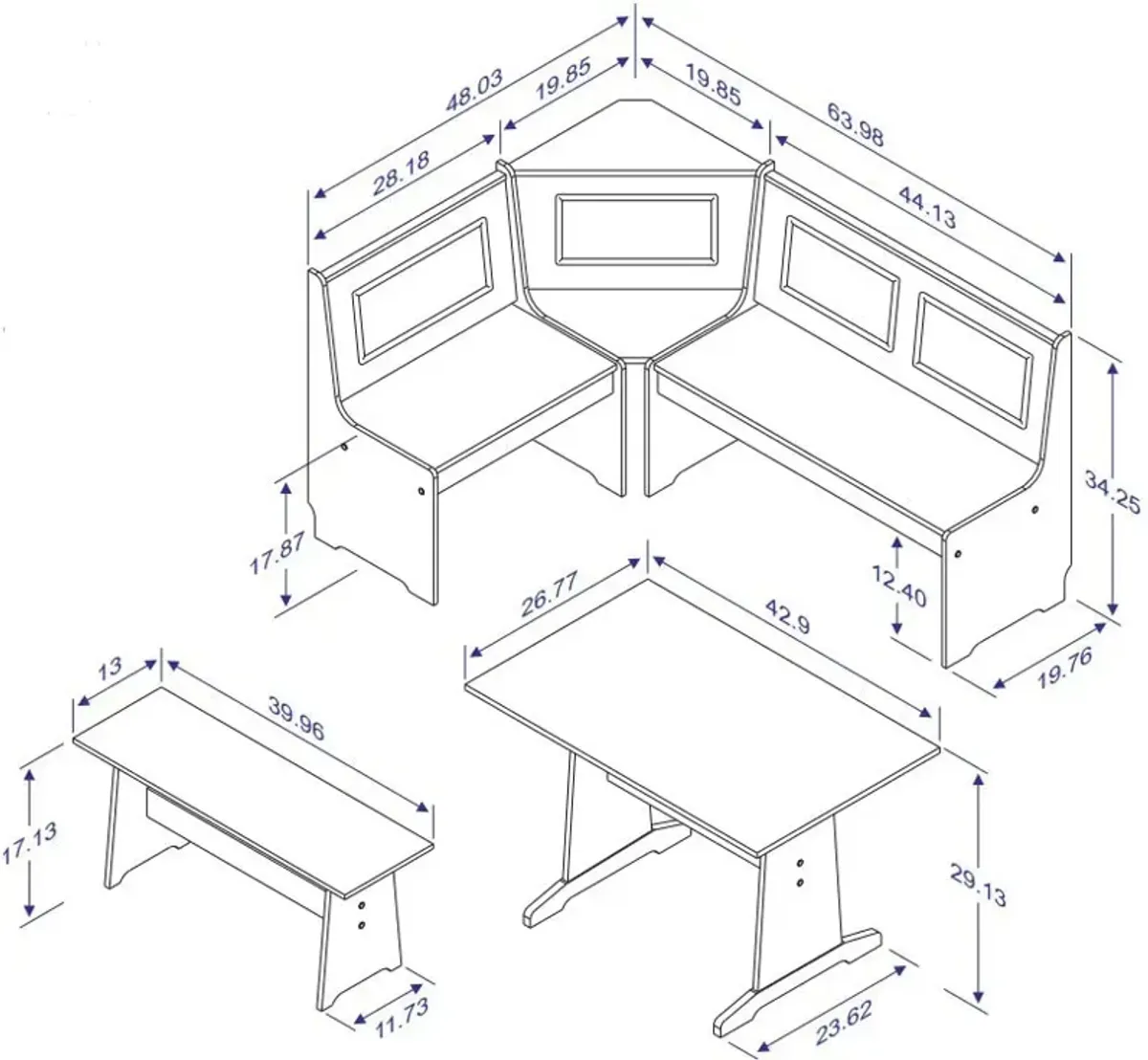 Pent Dining Table, Banquette and Bench