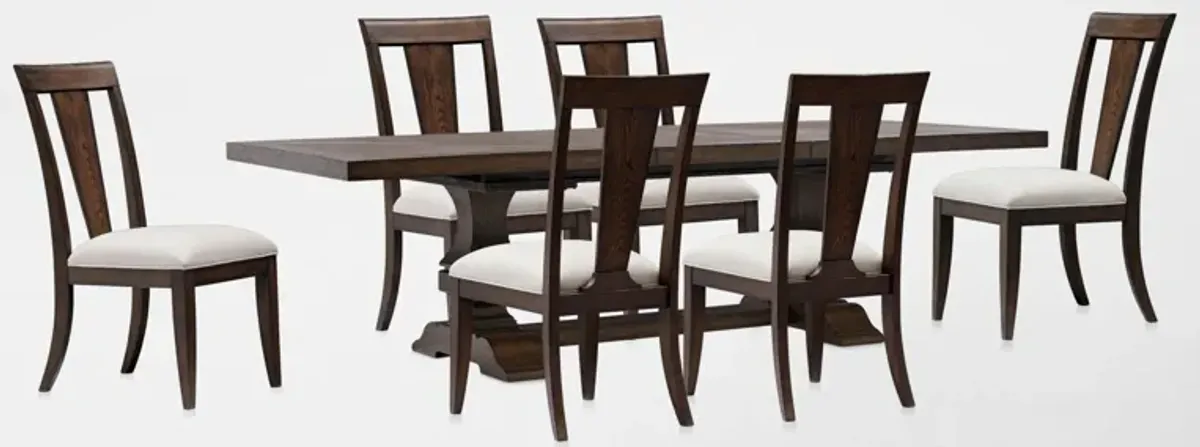 Asheville Rectangle Extendable Dining Table with 6 Splat-Back Side Chairs - Tobacco