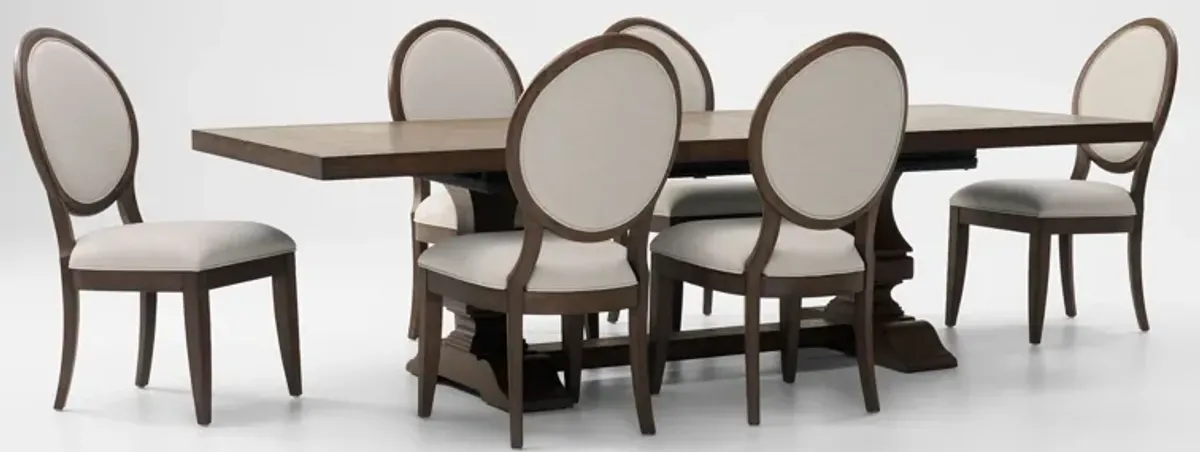 Asheville Rectangle Extendable Dining Table with 6 Oval-Back Side Chairs - Tobacco