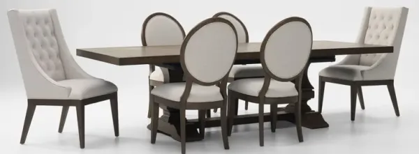 Asheville Rectangle Extendable Dining Table with 4 Oval-Back Side Chairs and 2 Host Chairs - Tobacco
