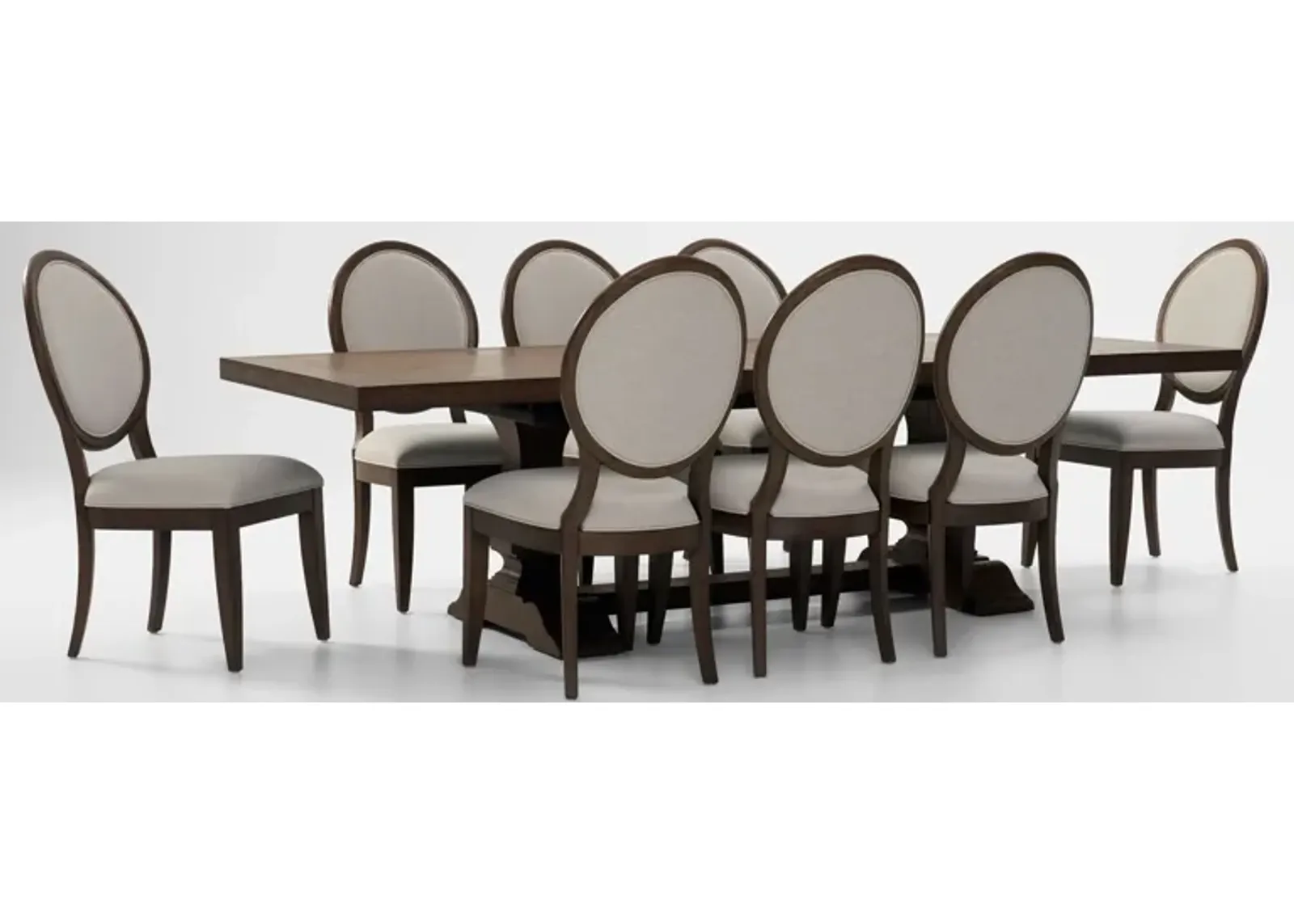 Asheville Rectangle Extendable Dining Table with 8 Oval-Back Side Chairs - Tobacco