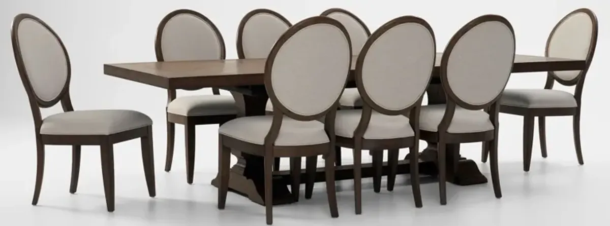 Asheville Rectangle Extendable Dining Table with 8 Oval-Back Side Chairs - Tobacco