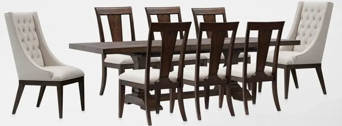 Asheville Rectangle Extendable Dining Table with 6 Splat-Back Side Chairs and 2 Host Chairs - Tobacc