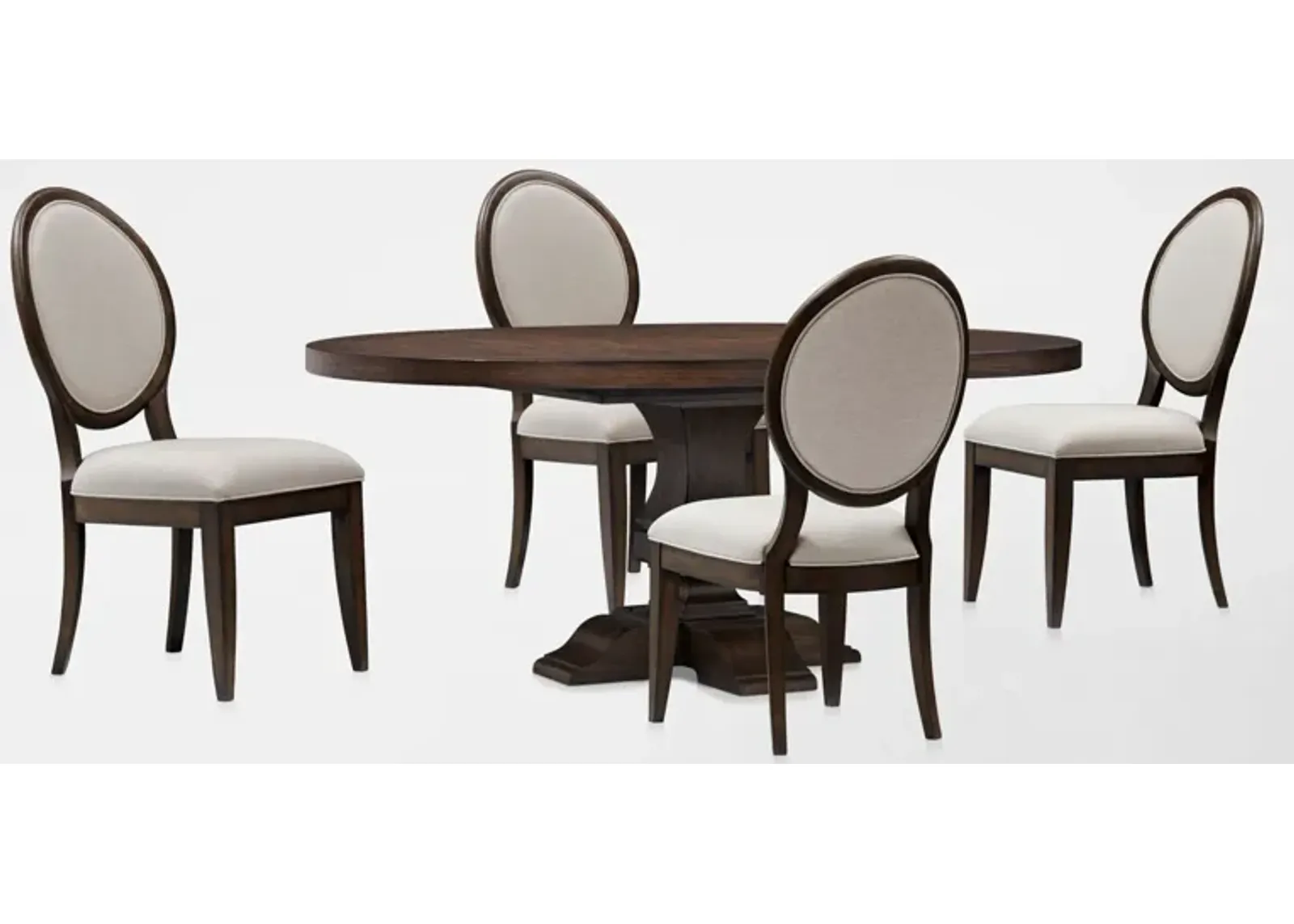 Asheville Round Extendable Dining Table with 4 Oval-Back Side Chairs - Tobacco