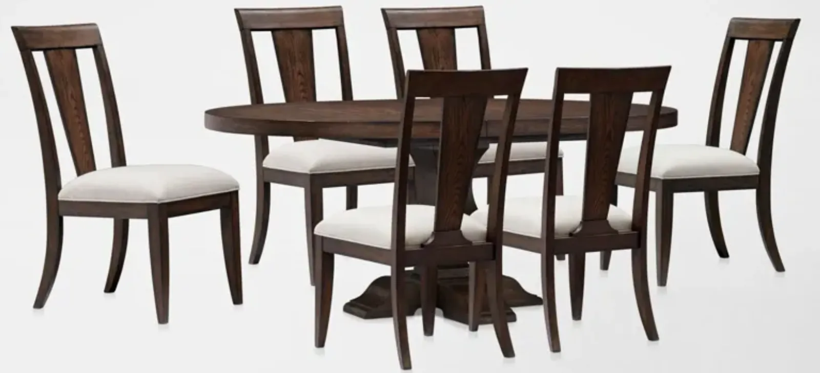 Asheville Round Extendable Dining Table with 6 Splat-Back Side Chairs - Tobacco