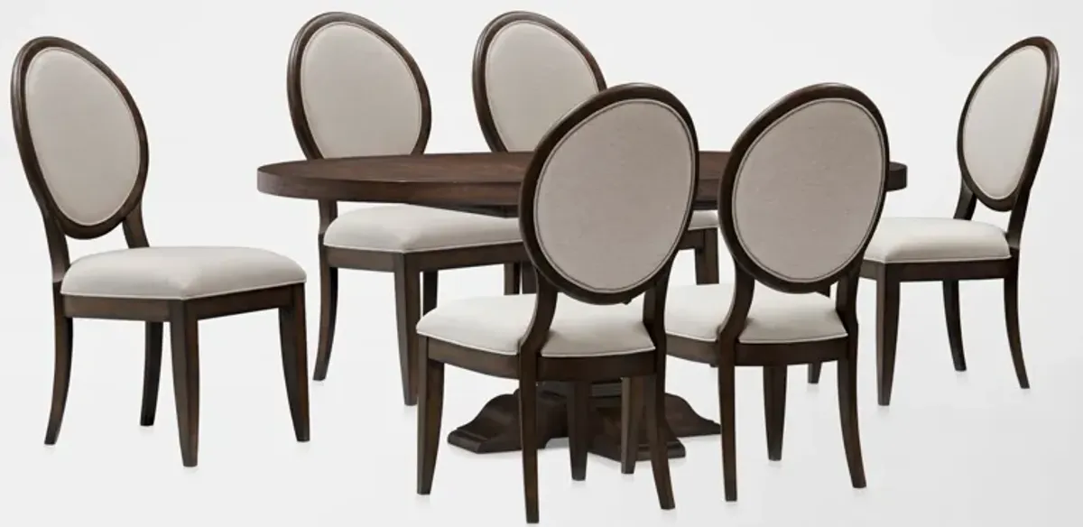 Asheville Round Extendable Dining Table with 6 Oval-Back Side Chairs - Tobacco