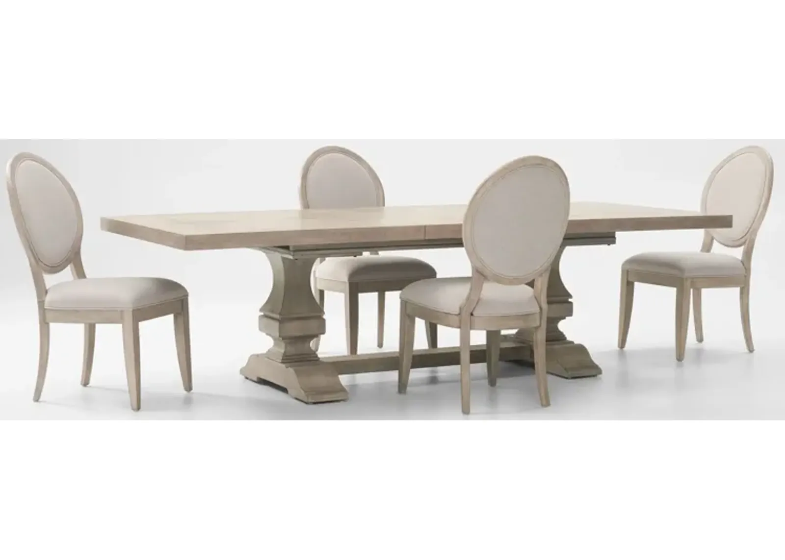 Asheville Rectangle Extendable Dining Table with 4 Oval-Back Side Chairs - Sandstone