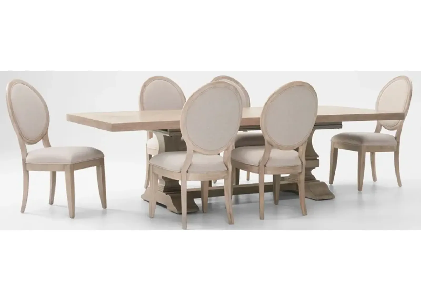 Asheville Rectangle Extendable Dining Table with 6 Oval-Back Side Chairs - Sandstone