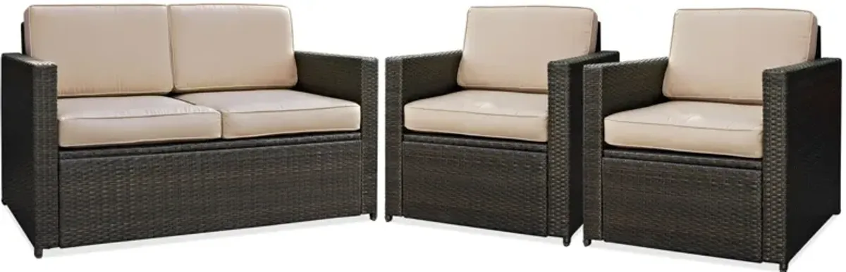 Aldo Outdoor Loveseat and 2 Chairs Set - Sand