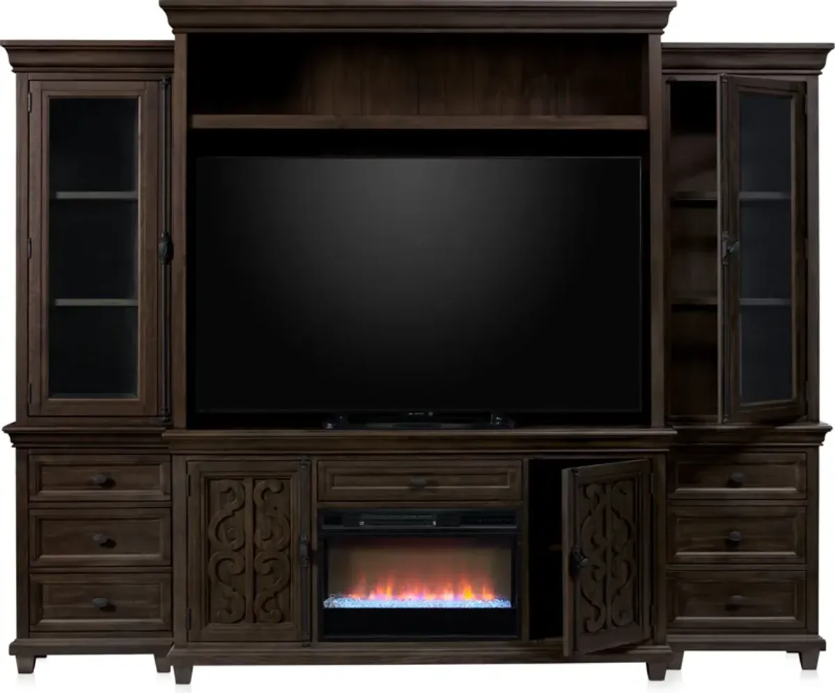 Charthouse Entertainment Wall with Contemporary Fireplace - Charcoal