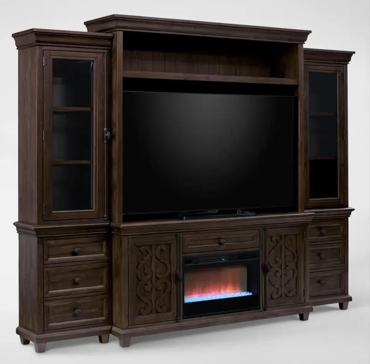 Charthouse Entertainment Wall with Contemporary Fireplace - Charcoal