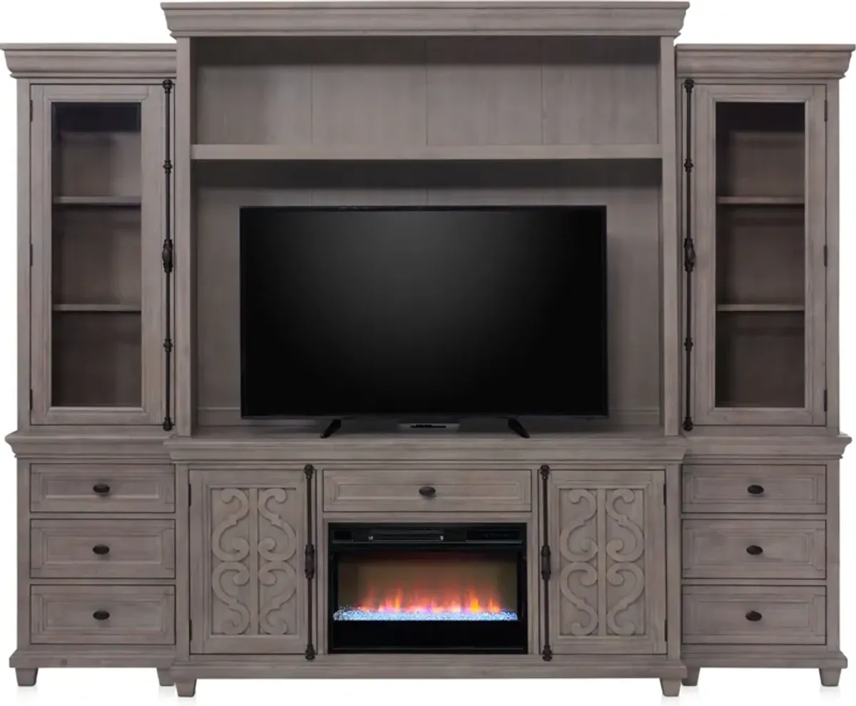 Charthouse Entertainment Wall with Contemporary Fireplace - Gray