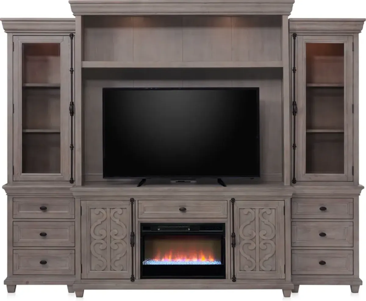 Charthouse Entertainment Wall with Contemporary Fireplace - Gray