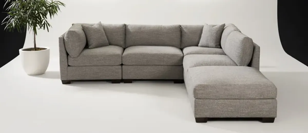 Beckham Hybrid Comfort 4-Piece Sectional and Ottoman - Pandora Pepper