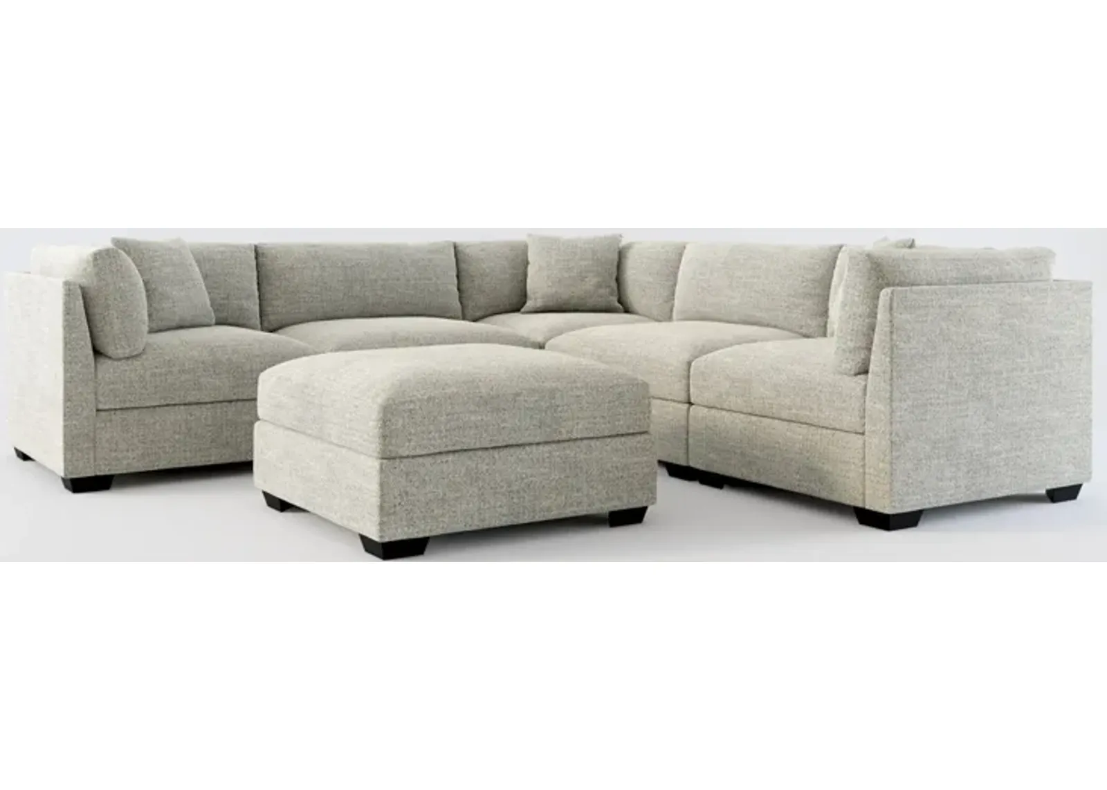 Beckham Hybrid Comfort 5-Piece Sectional and Ottoman - Pandora Pepper