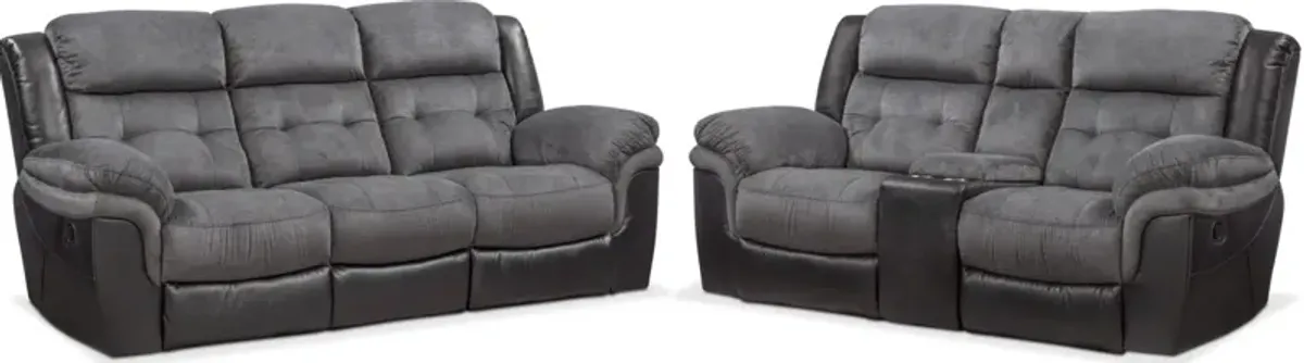 Tacoma Manual Reclining Sofa and Loveseat Set - Black