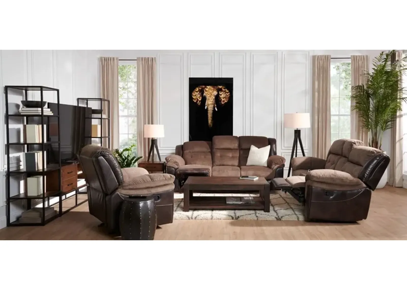 Tacoma Manual Reclining Sofa and Glider Recliner Set - Brown