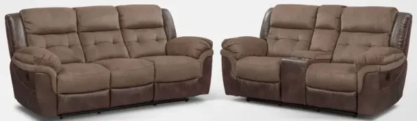 Tacoma Manual Reclining Sofa and Loveseat Set - Brown