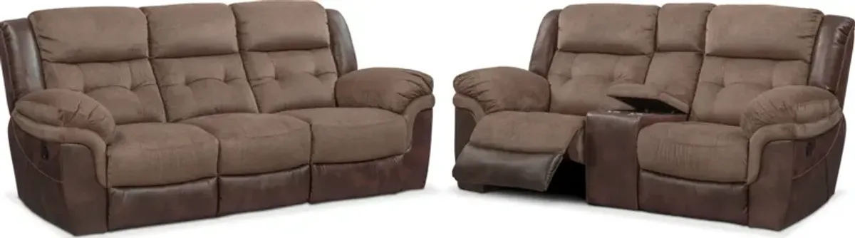 Tacoma Manual Reclining Sofa and Loveseat Set - Brown