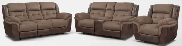 Tacoma Manual Reclining Sofa, Loveseat and Glider Recliner  - Brown