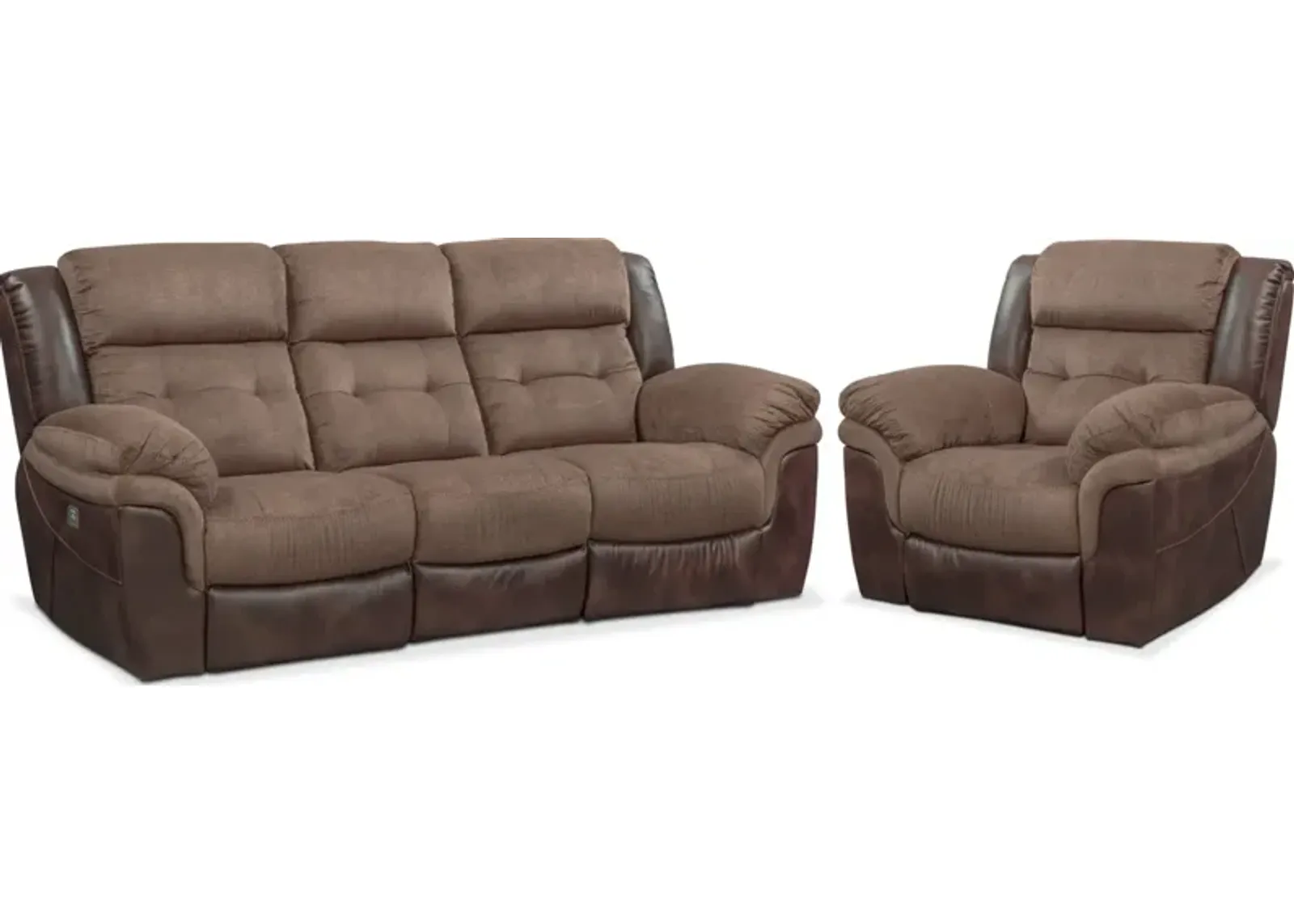 Tacoma Dual-Power Reclining Sofa and Recliner Set - Brown