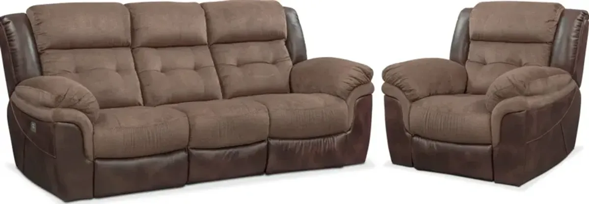 Tacoma Dual-Power Reclining Sofa and Recliner Set - Brown