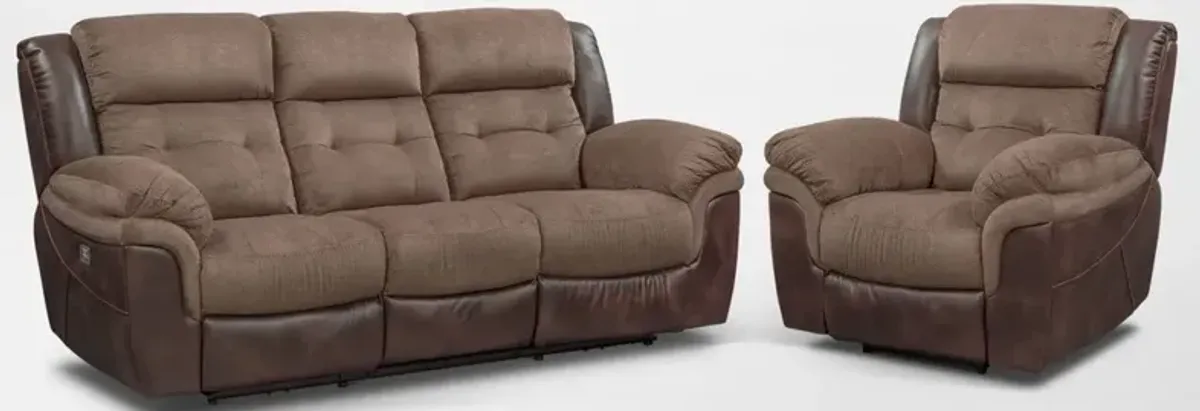 Tacoma Dual-Power Reclining Sofa and Recliner Set - Brown