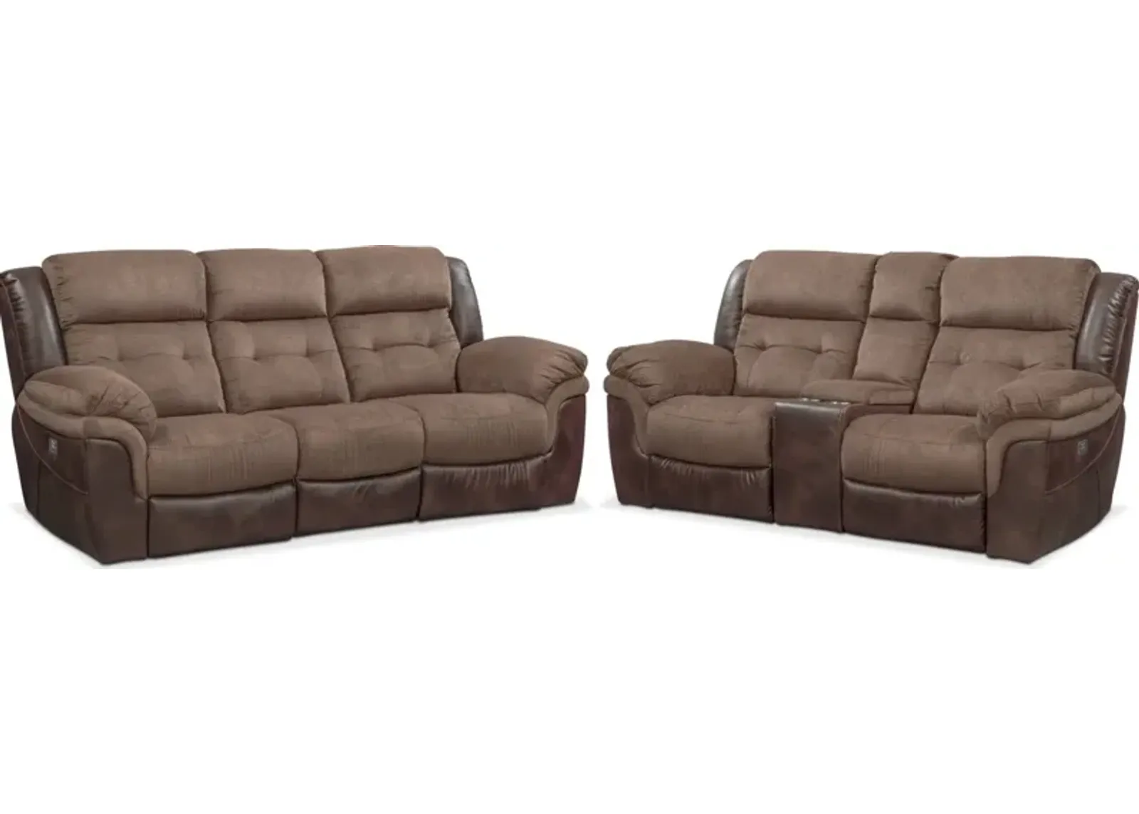 Tacoma Dual-Power Reclining Sofa and Loveseat Set - Brown