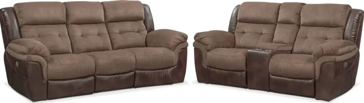 Tacoma Dual-Power Reclining Sofa and Loveseat Set - Brown